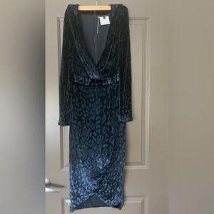 Gucci Navy Blue Velvet Leopard Pattern Wrap Dress S